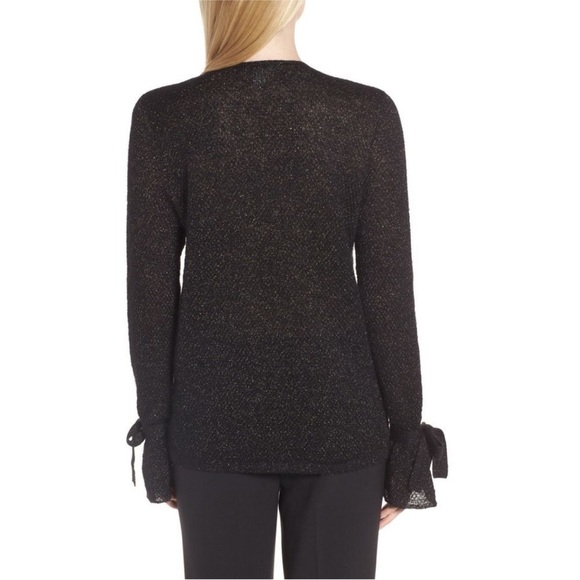 Lewit Metallic Mohair Blend V-Neck Tie Sleeve Sweater Size Medium - Picture 3 of 12